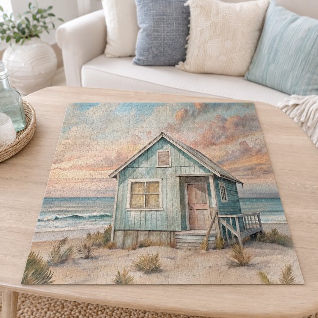 Cosy Coastal Hütte Beach House Wasserfarbe Puzzle (Von Creator hochgeladen)