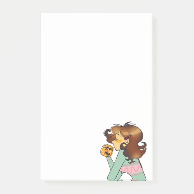 Cosy Coffee Girl Morning Illustration Post-it Klebezettel (Vorderseite)