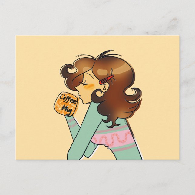 Cosy Coffee Girl Morning Illustration Postkarte (Vorderseite)