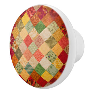Cosy Country Fall Diamond Patchwork Quilt Keramikknauf