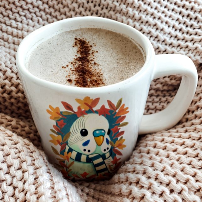 Cosy Fall Blue Parakeet Budgie Kaffeetasse (Von Creator hochgeladen)