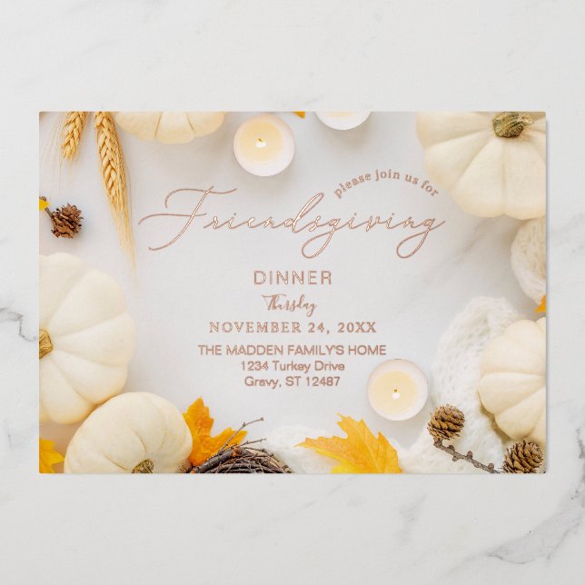 Cosy Friendsgiving Erntedank Pumpkin Dinner Folieneinladung (Vorderseite)