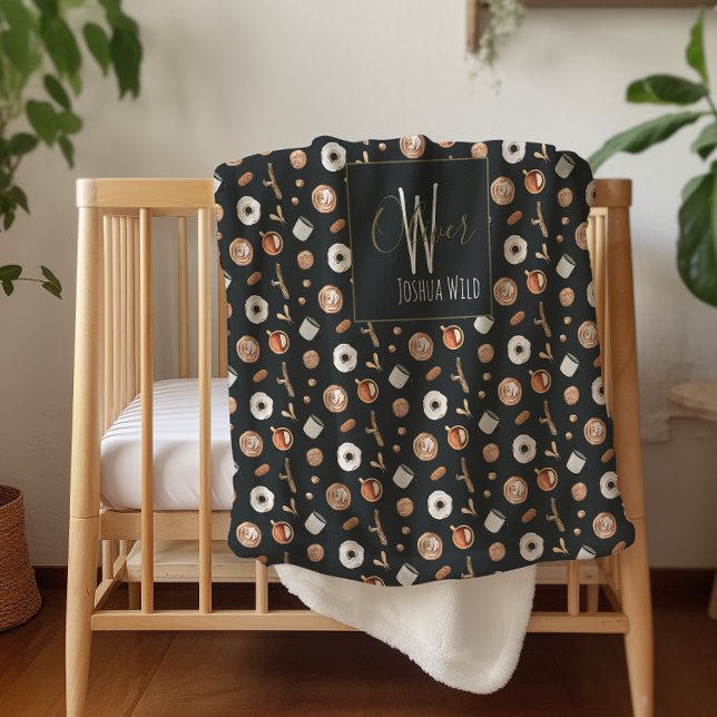 Cosy Herbst Hygge Illustriertes Muster Monogram Sherpadecke (Von Creator hochgeladen)