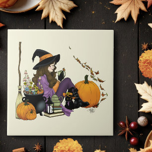 Cosy Hexe Vibes Halloween Pumpkins Lila Fliese