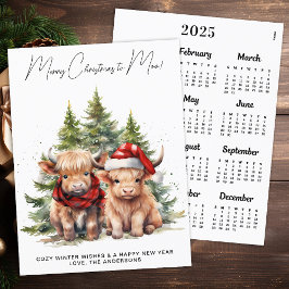 Cosy Highland Cow 2025 Kalender Weihnachtskarte Feiertagspostkarte