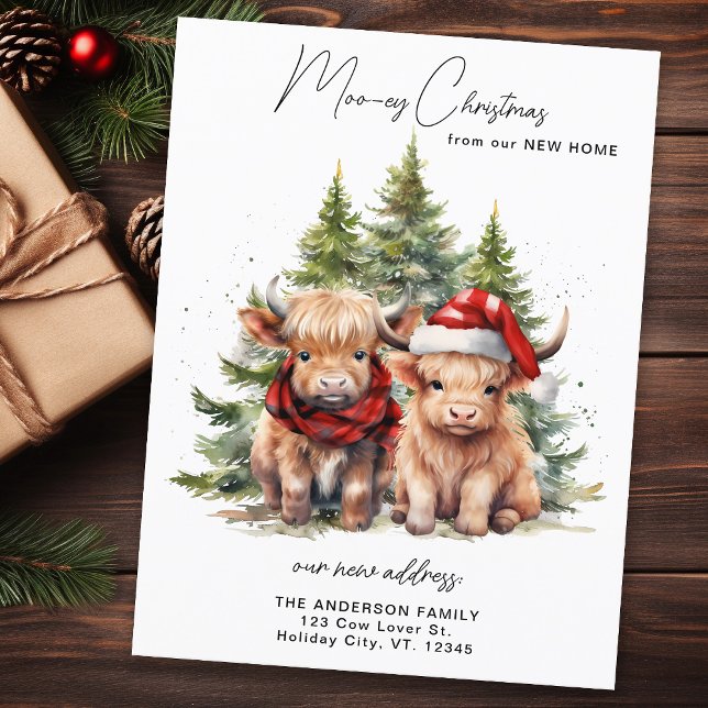 Cosy Highland Cow neue Adresse Frohe Weihnachten Postkarte (Von Creator hochgeladen)