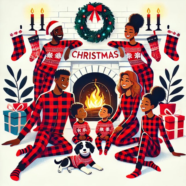 Cosy Holiday Afrikanische Familie Pajama Quadratischer Aufkleber (Cozy Holiday African American Family Pajama )