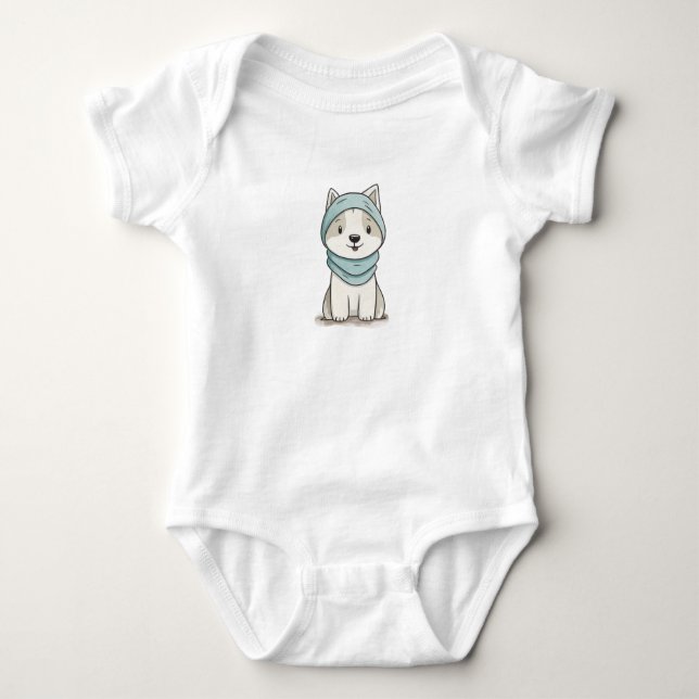Cosy Husky Illustration - kundenspezifisch geschni Baby Strampler (Vorderseite)