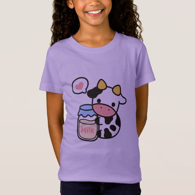 Cosy Kawaii Cow & Milk Jar Sweatshirt T-Shirt (Vorderseite)