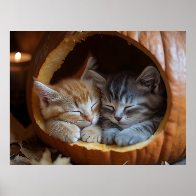 Cosy Kittens Snugggle in a Pumpkin Poster (Vorne)