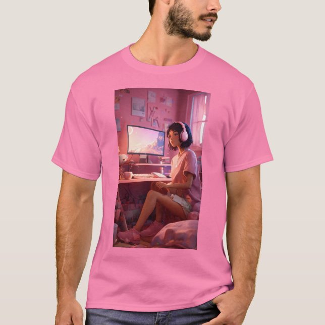 "Cosy Lofi Vibes: Niedlich Girl in Pastel Haven" T-Shirt (Vorderseite)