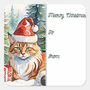Cosy Maine Coon Weihnachtsgeschenk Tag Quadratischer Aufkleber