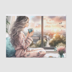 Cosy Morning Urban Girl Decoupage Print Seidenpapier