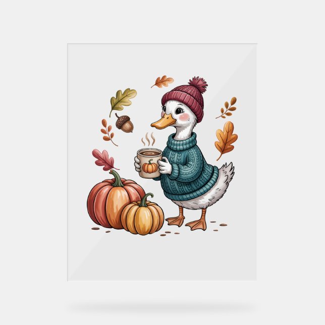 Cosy Pumpkin Coffee Goose Fall Art Acrylschild (Vorderseite)