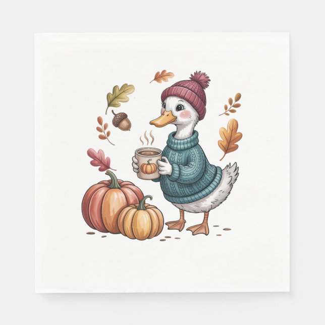 Cosy Pumpkin Coffee Goose Fall Art Serviette (Vorderseite)