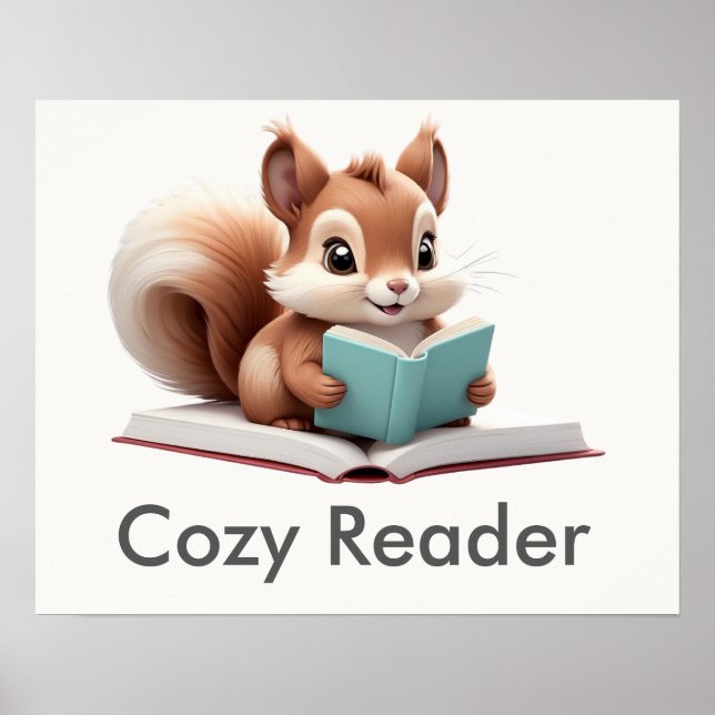 Cosy Reader Squirrel Woodland Kinderzimmer Poster (Vorne)