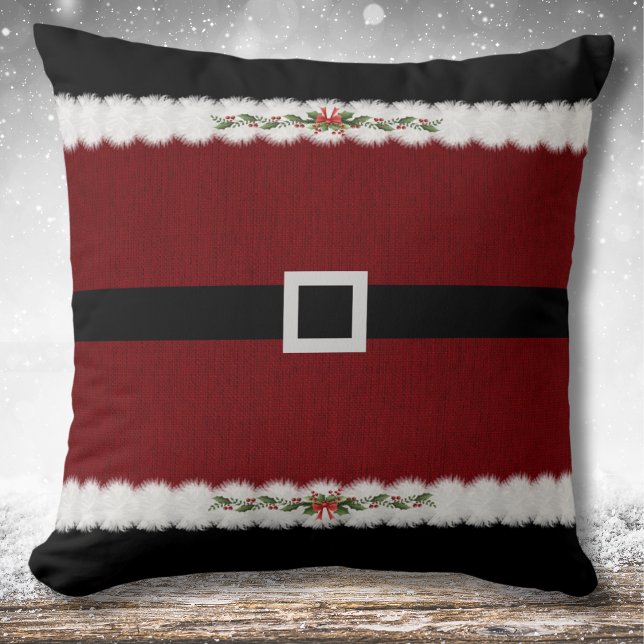 Cosy Red Christmas Santa Claus Anzug Throw Kissen (Bring the festive spirit of Santa's workshop to any space that needs a touch of Christmas cheer)