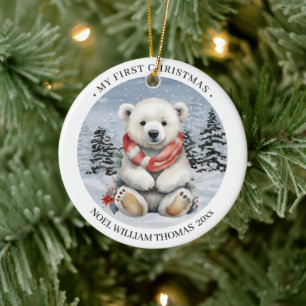 Cosy Red Scarf Polar Bear Baby's First Christmas Keramik Ornament