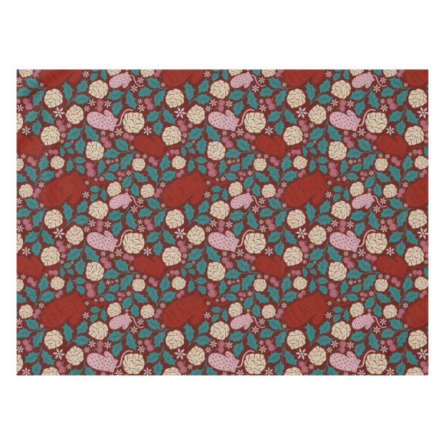 Cosy Red Vintage Weihnachtsmuster Tischdecke (Vorderseite (Horizontal))