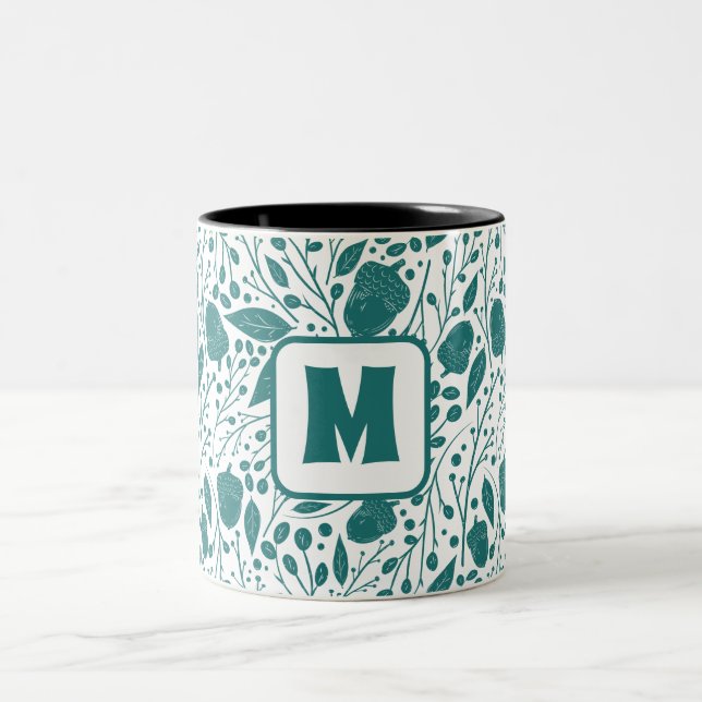 Cosy Retro Green Christmas Personalisiert Monogram Zweifarbige Tasse (Mittel)