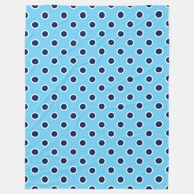 Cosy Sky Blue Fleece Blanket mit Navy Polka Dots (Vorderseite)