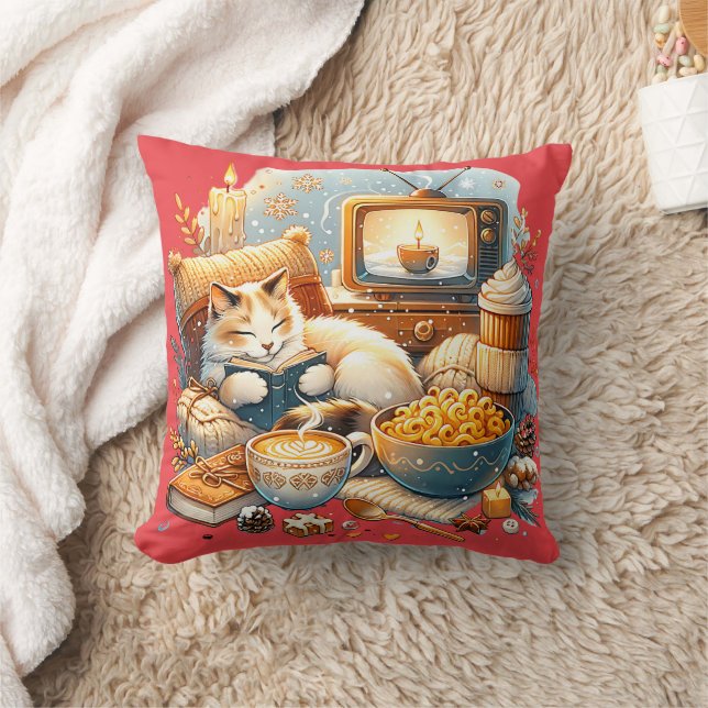Cosy Vibes only: Cat, Book, Mac & Käse, Kaffee Kissen (Decke)