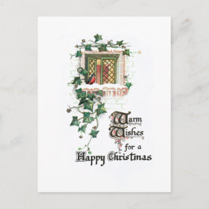 Cosy Vintage Christmas Ivy Covered Window Postkarte