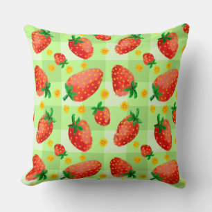 Cosy Watercolor Erdbeeren und Milchprodukte Karier Kissen