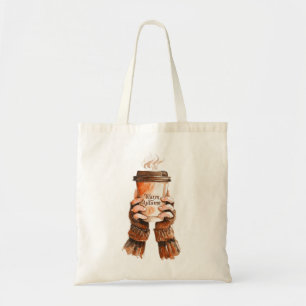 Cosy Watercolor Girl Hands halten Coffee Cup Tragetasche