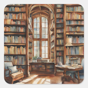 Cosy Watercolor Library Quadratischer Aufkleber