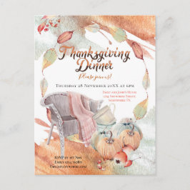 Cosy Watercolor Pumpkin Stuhl Leaf Erntedank Postkarte