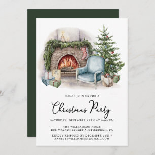 Cosy Watercolor Zuhause Weihnachten Party Einladun