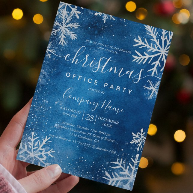 Cosy White Snowflakes Blue Christmas Office Party Einladung (Von Creator hochgeladen)