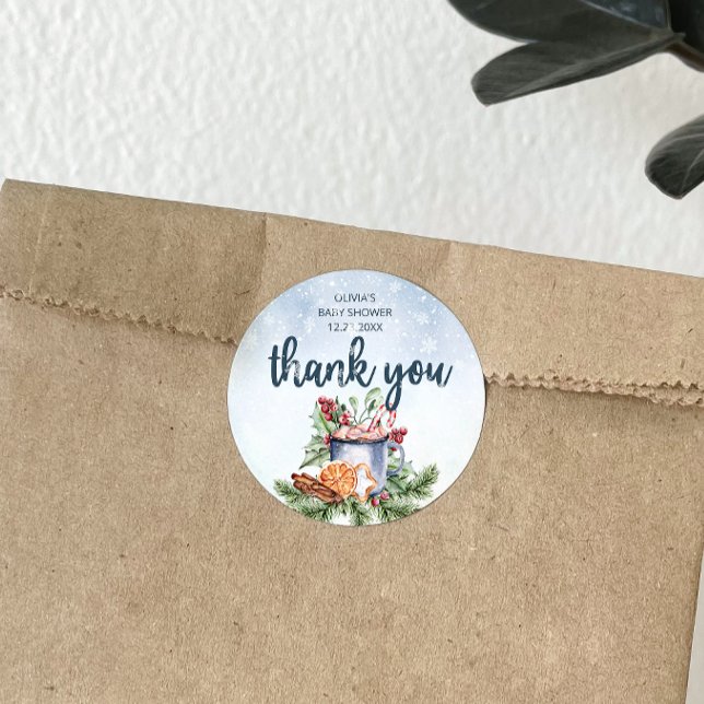 Cosy Winter Hot Cocoa Snowly Baby Dusche Vielen Da Runder Aufkleber (Von Creator hochgeladen)