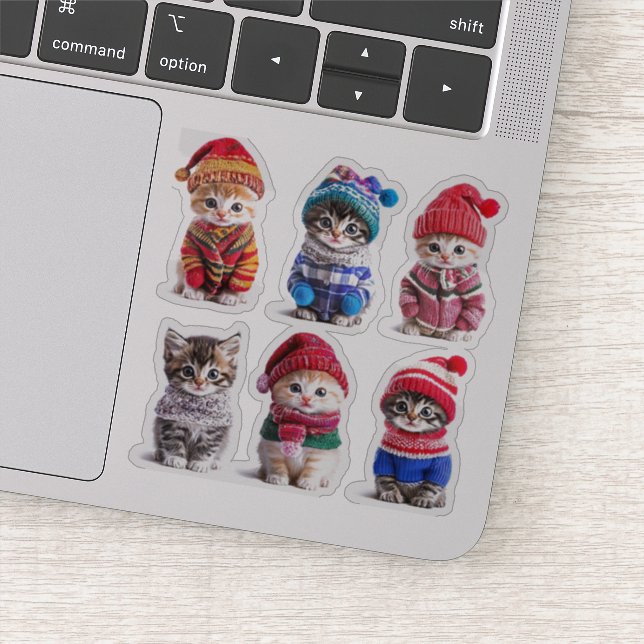 Cosy Winter Kittens Niedlich Sweaters on Cats Aufkleber (Detail)