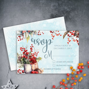 Cosy Winter Rowan Beerenbouquet Wedding RSVP Karte