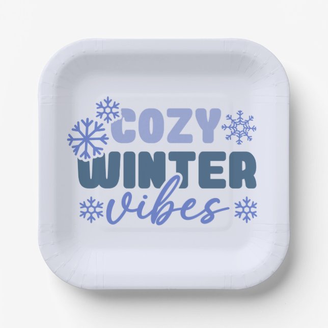 Cosy Winter Vibes - Snowflake Typografie Pappteller (Vorderseite)