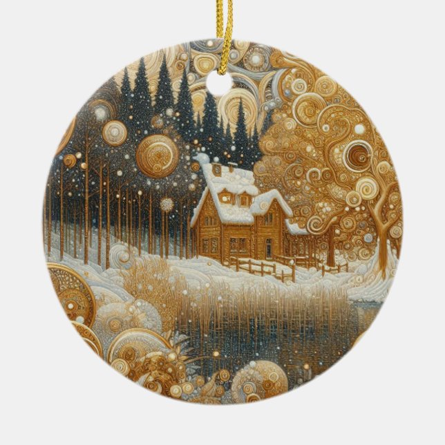"Cosy Winter wohnode" Keramik Ornament (Vorne)