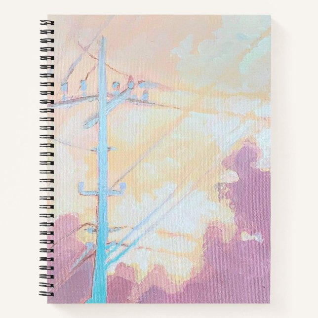 Cosy Wolken Powerlines Notebook Original-Kunst Notizbuch (Vorderseite)