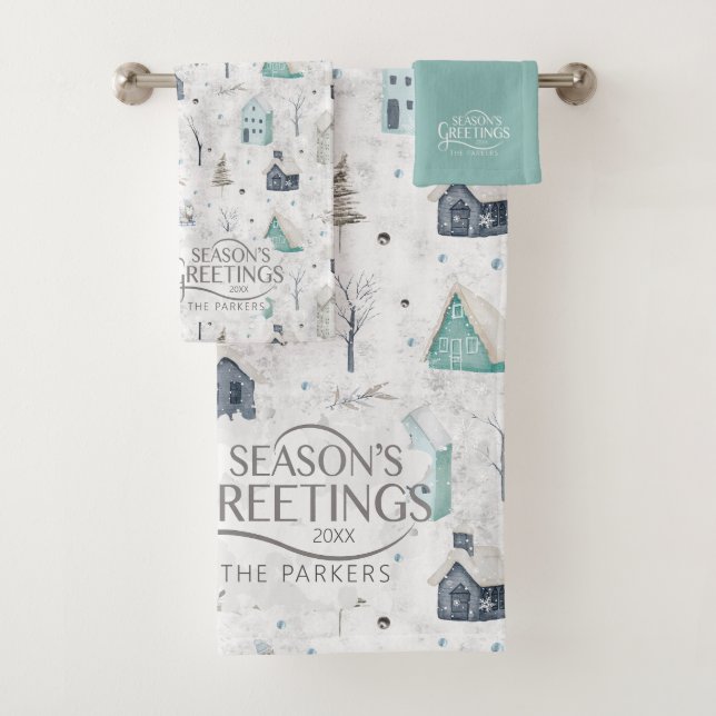 Cosy Zuhause Christmas Aquamarin ID985 Badhandtuch Set (Insitu)