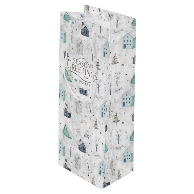 Cosy Zuhause Christmas Aquamarin ID985 Geschenktüte Für Weinflaschen (Vorderseite Schrägansicht)