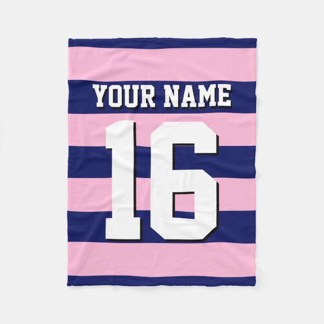 Cot Candy Pink Navy Blue Team Jersey Preppy Strip Fleecedecke (Vorderseite)