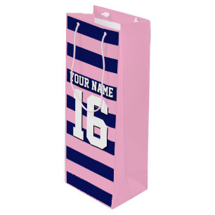 Cot Candy Pink Navy Blue Team Jersey Preppy Strip Geschenktüte Für Weinflaschen