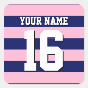 Cot Candy Pink Navy Blue Team Jersey Preppy Strip Quadratischer Aufkleber