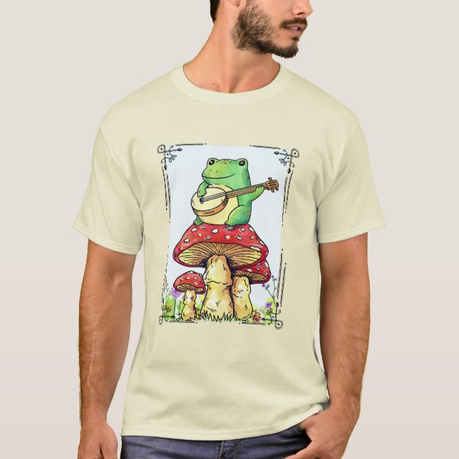 Cotattcore Frosch mit Pilzhaus Banjo spielen T-Shirt (Vorderseite)