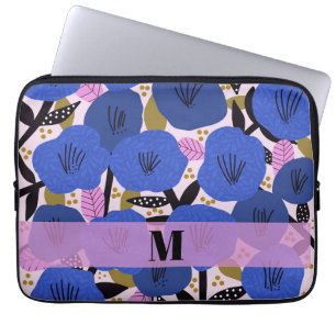 Cotattecore Blaues Blumenmuster Monogramm Laptopschutzhülle