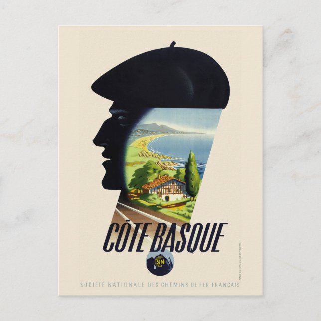 Côte baskque France Vintage Travel Poster Postkarte (Vorderseite)