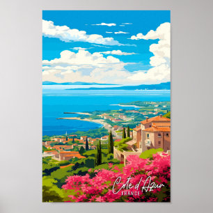 Cote d Azur Frankreich Vintage Illustration Poster