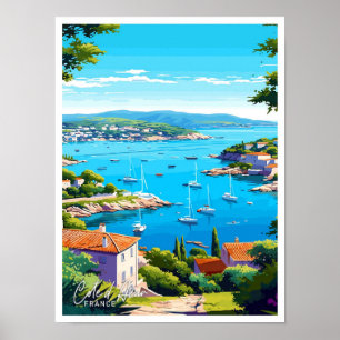 Cote d Azur Vintage Travel Illustration Poster