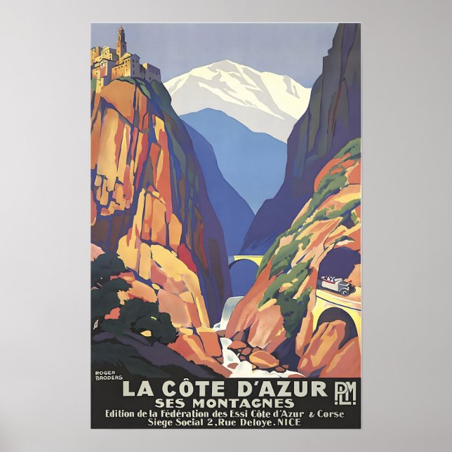 Côte d'Azur Art France Travel Poster French Rivier (Vorne)